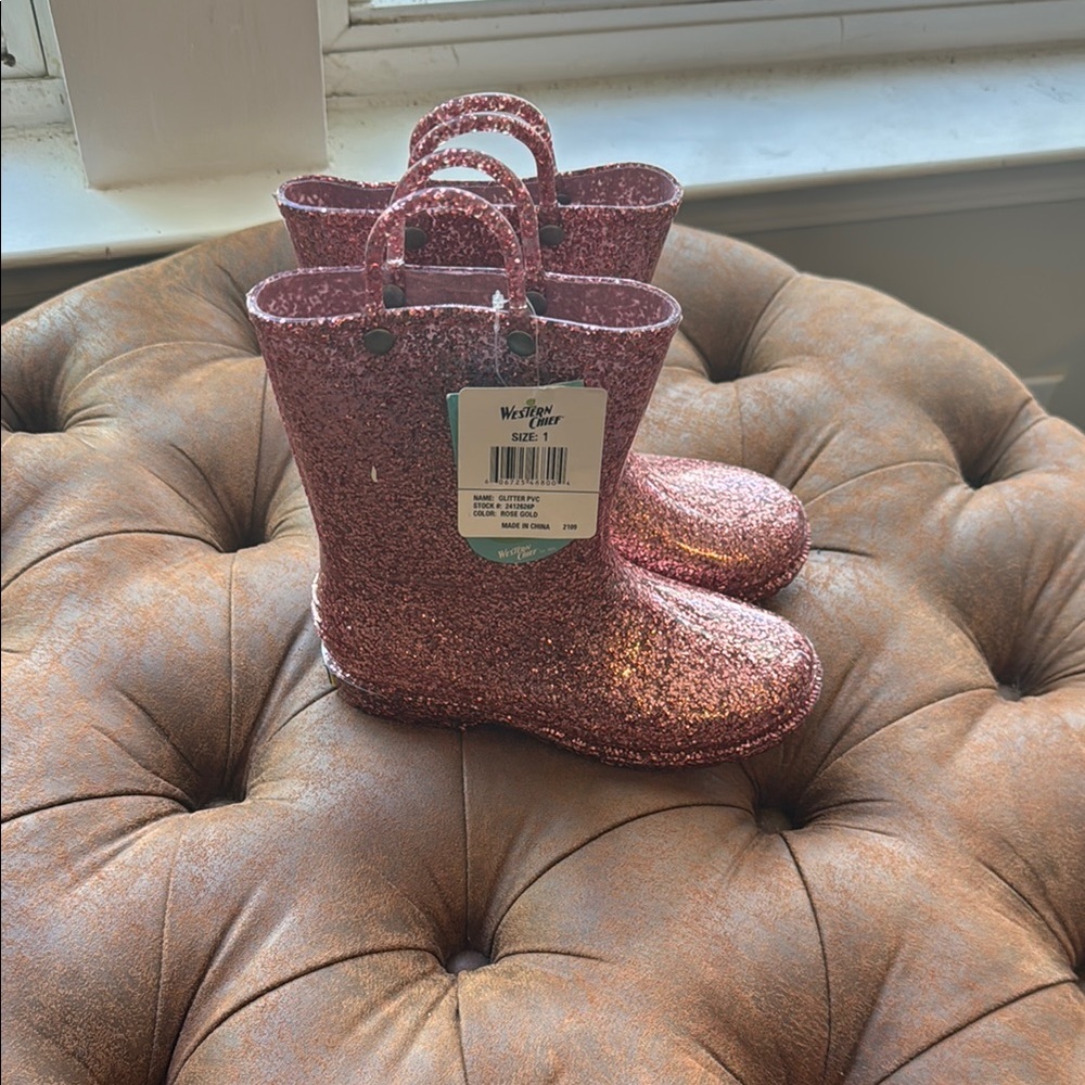 Western Chief Pink Glitter Rain Boots